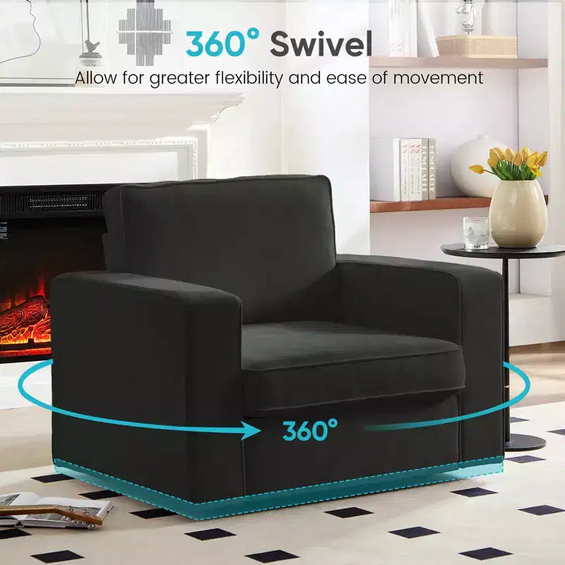 Fauteuil pivotant moderne 360 Accent, Fauteuil capitonné à accoudoirs carrés, Fauteuil inclinable simple en chenille confortable
