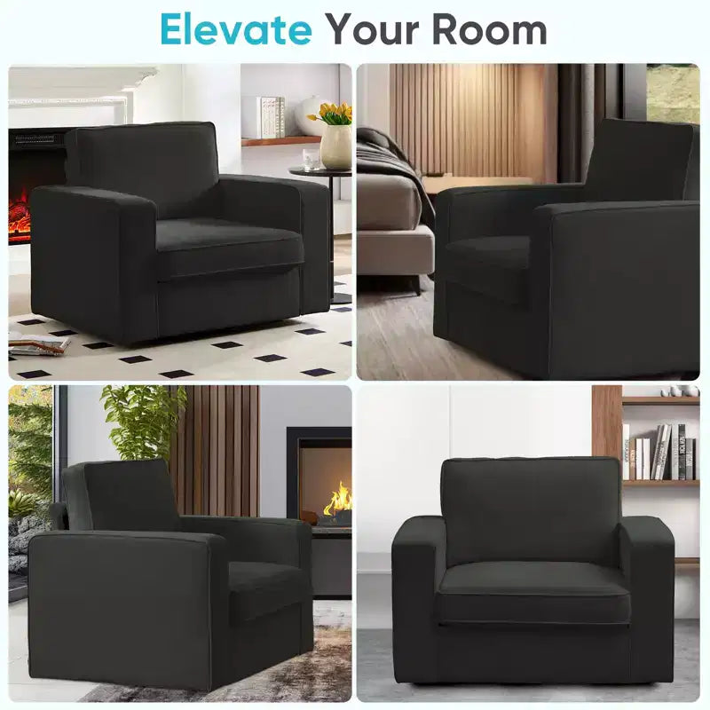 Fauteuil pivotant moderne 360 Accent, Fauteuil capitonné à accoudoirs carrés, Fauteuil inclinable simple en chenille confortable