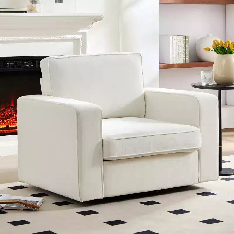 Fauteuil pivotant moderne 360 Accent, Fauteuil capitonné à accoudoirs carrés, Fauteuil inclinable simple en chenille confortable
