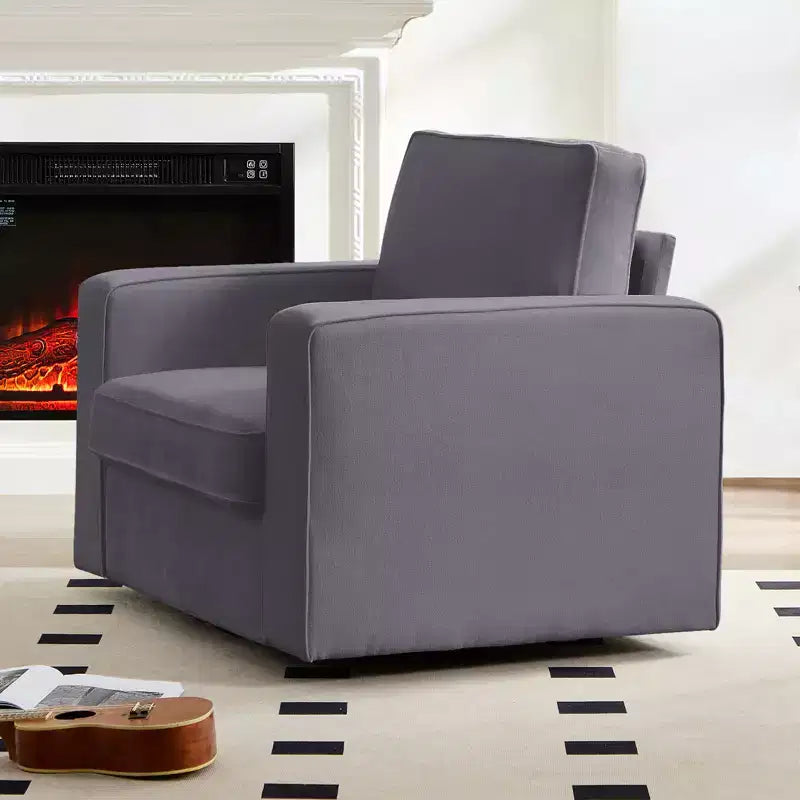 Fauteuil pivotant moderne 360 Accent, Fauteuil capitonné à accoudoirs carrés, Fauteuil inclinable simple en chenille confortable