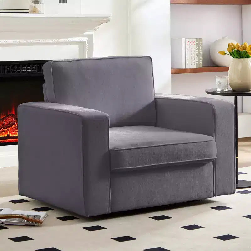 Fauteuil pivotant moderne 360 Accent, Fauteuil capitonné à accoudoirs carrés, Fauteuil inclinable simple en chenille confortable