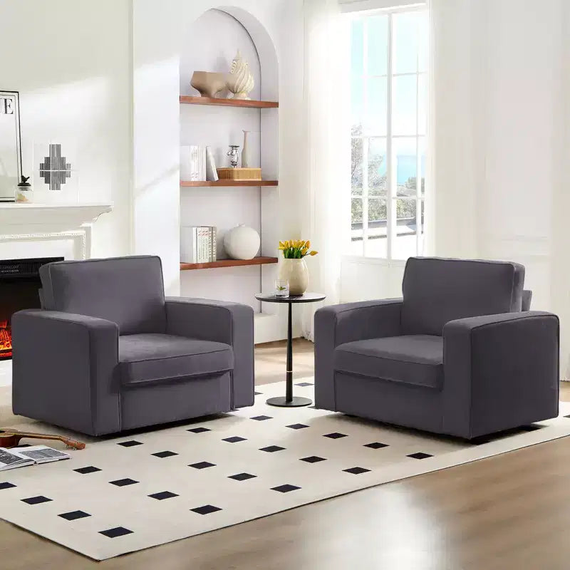 Fauteuil pivotant moderne 360 Accent, Fauteuil capitonné à accoudoirs carrés, Fauteuil inclinable simple en chenille confortable