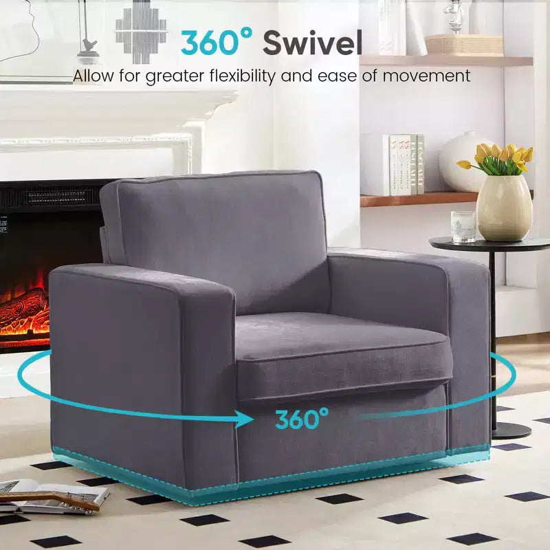 Fauteuil pivotant moderne 360 Accent, Fauteuil capitonné à accoudoirs carrés, Fauteuil inclinable simple en chenille confortable