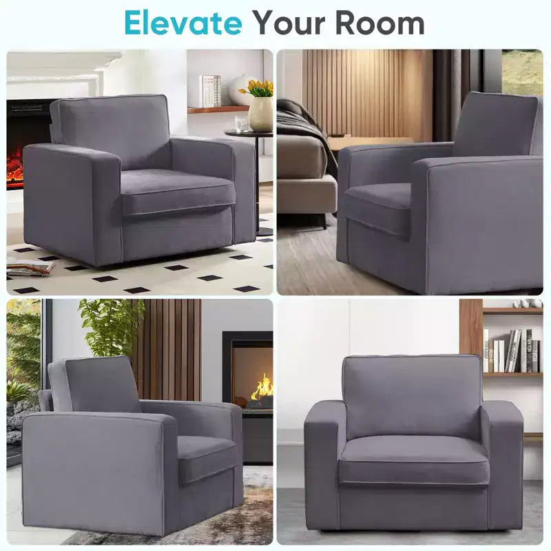 Fauteuil pivotant moderne 360 Accent, Fauteuil capitonné à accoudoirs carrés, Fauteuil inclinable simple en chenille confortable