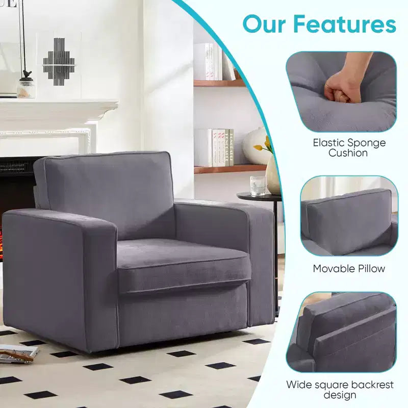 Fauteuil pivotant moderne 360 Accent, Fauteuil capitonné à accoudoirs carrés, Fauteuil inclinable simple en chenille confortable