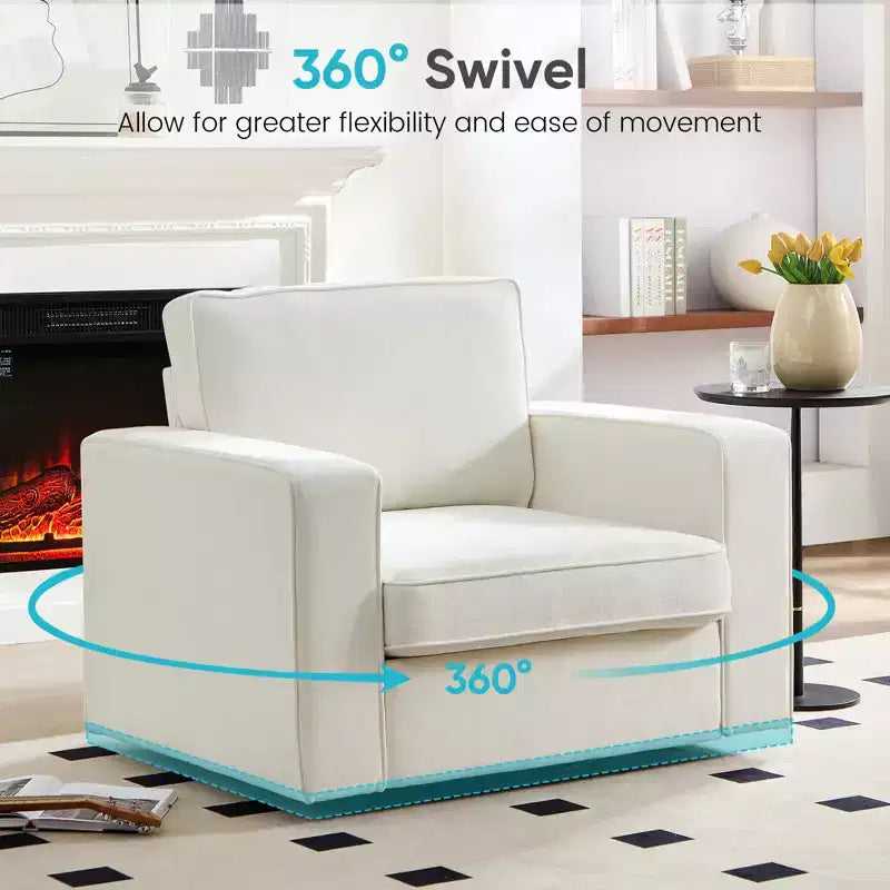 Fauteuil pivotant moderne 360 Accent, Fauteuil capitonné à accoudoirs carrés, Fauteuil inclinable simple en chenille confortable