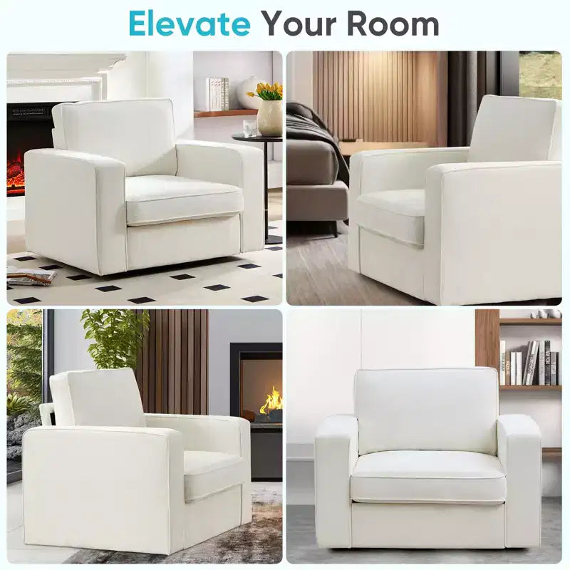 Fauteuil pivotant moderne 360 Accent, Fauteuil capitonné à accoudoirs carrés, Fauteuil inclinable simple en chenille confortable