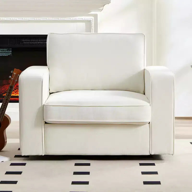 Mjkone Modern 360 Accent Swivel Chair,Upholstered Square Armchair,Comfy Chenille Single Sofa Chair