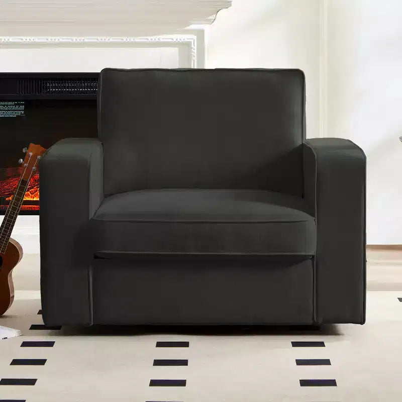 Fauteuil pivotant moderne 360 Accent, Fauteuil capitonné à accoudoirs carrés, Fauteuil inclinable simple en chenille confortable