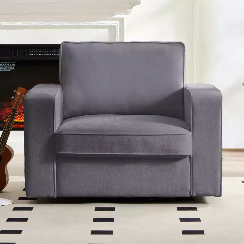 Fauteuil pivotant moderne 360 Accent, Fauteuil capitonné à accoudoirs carrés, Fauteuil inclinable simple en chenille confortable