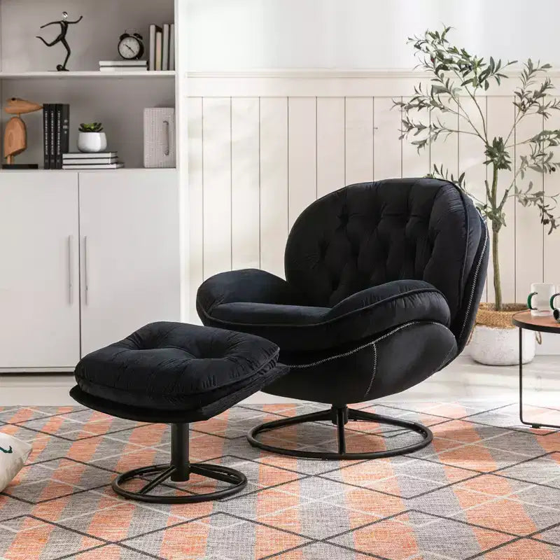 Okak Modern Accent Chairs for Bedroom with Ottoman, Accent Leisure Chair with Cushioned Seat