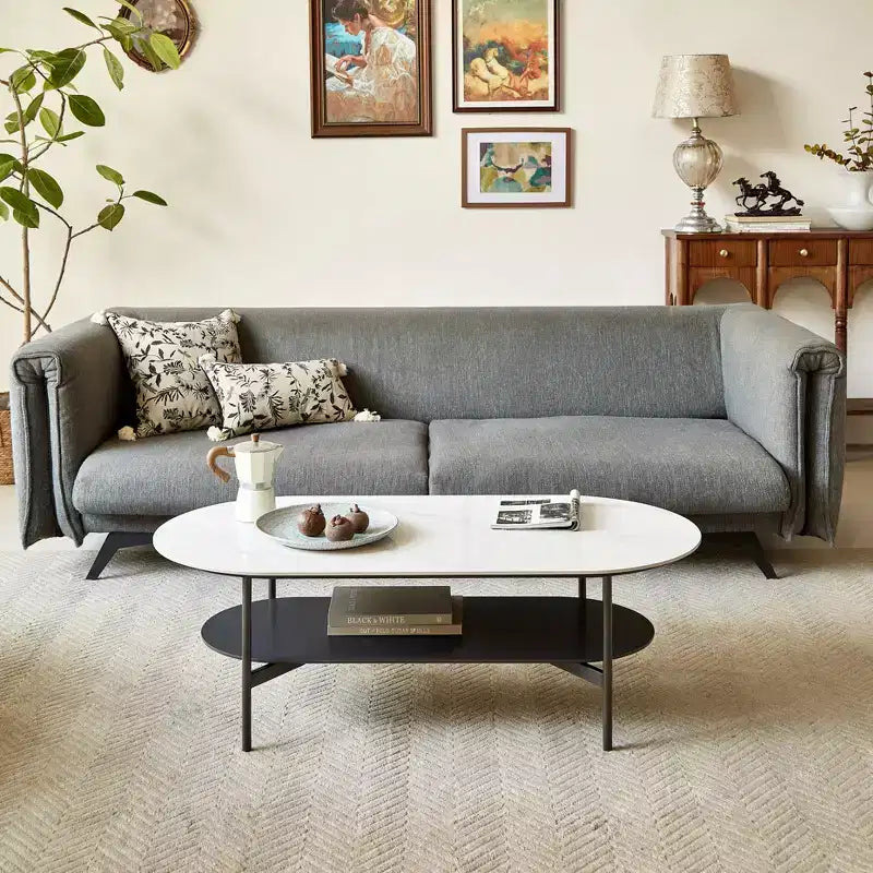 GDFStudio Albert Double Layer Wood 47.24 Coffee Table with Ceramic Top