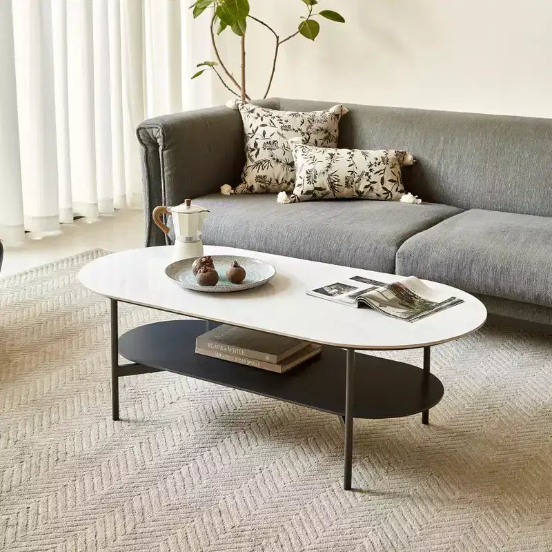 Table basse double couche en bois de 120 cm avec plateau en céramique