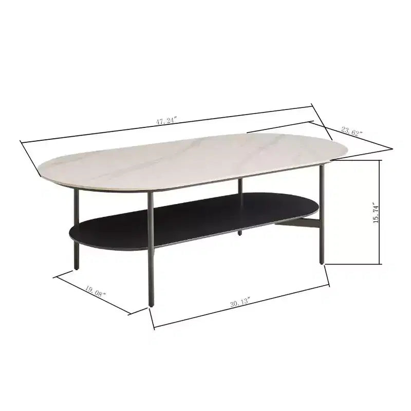 Table basse double couche en bois de 120 cm avec plateau en céramique
