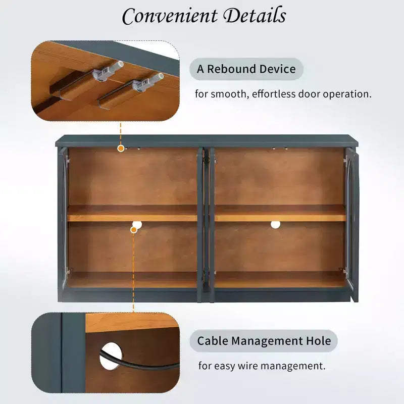 Buffet de rangement 4 portes avec portes vitrées, meuble arqué avec étagères réglables pour la cuisine