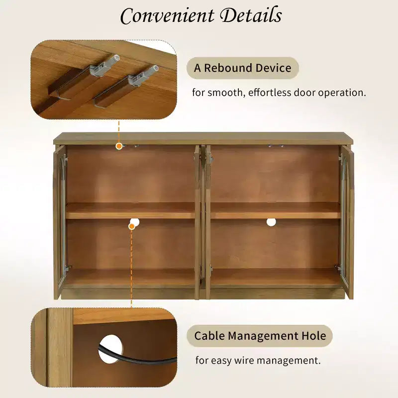Buffet de rangement 4 portes avec portes vitrées, meuble arqué avec étagères réglables pour la cuisine