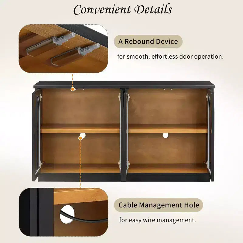 Buffet de rangement 4 portes avec portes vitrées, meuble arqué avec étagères réglables pour la cuisine