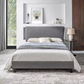 Okak Queen Size Upholstered Platform Bed Frame, Linen Bed Frame with Wood Slat Support for Bedroom, Gray PU