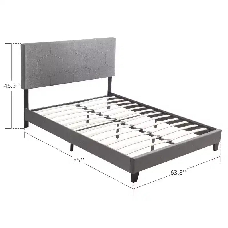 Cadre de lit plateforme rembourré grand format, cadre de lit en lin avec support de lattes en bois pour chambre à coucher, PU gris