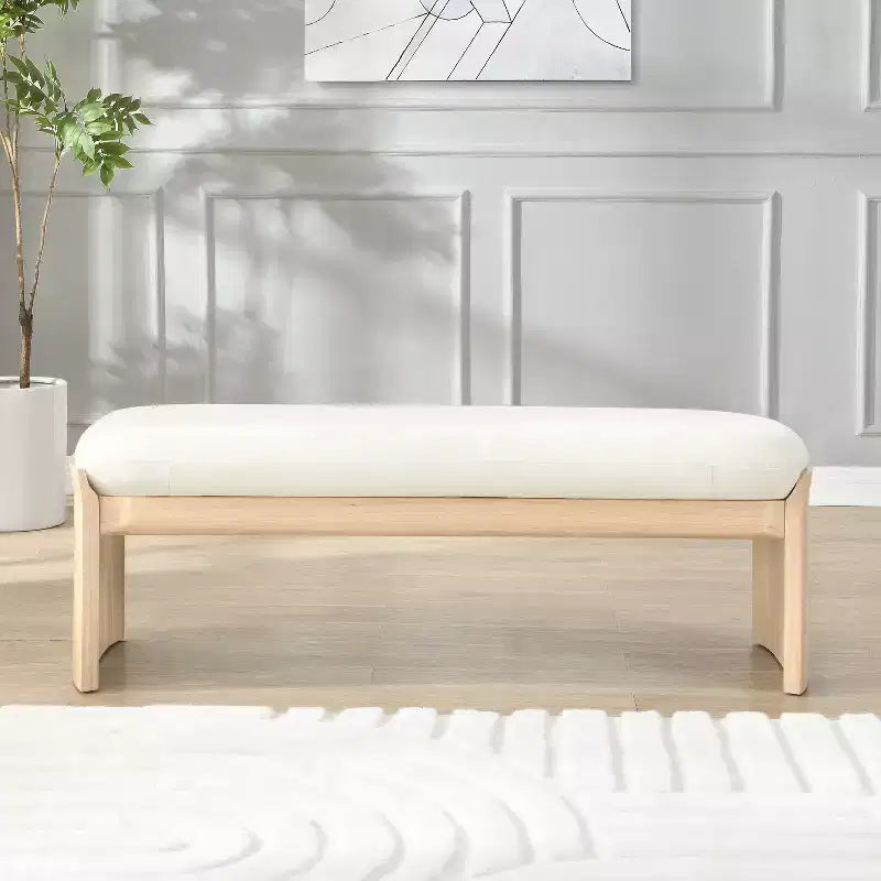 Pouf rembourré moderne en bois d'hévéa de 51,5 pouces