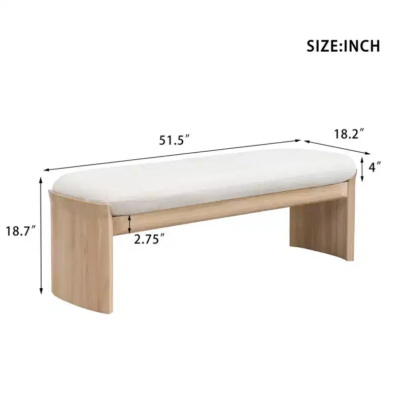 Pouf rembourré moderne en bois d'hévéa de 51,5 pouces