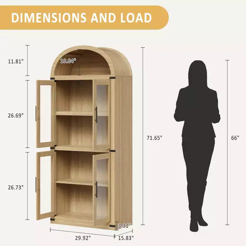 Bibliothèque haute et arquée de 71", étagère avec compartiment ouvert, organisateur de rangement en bois sur pied