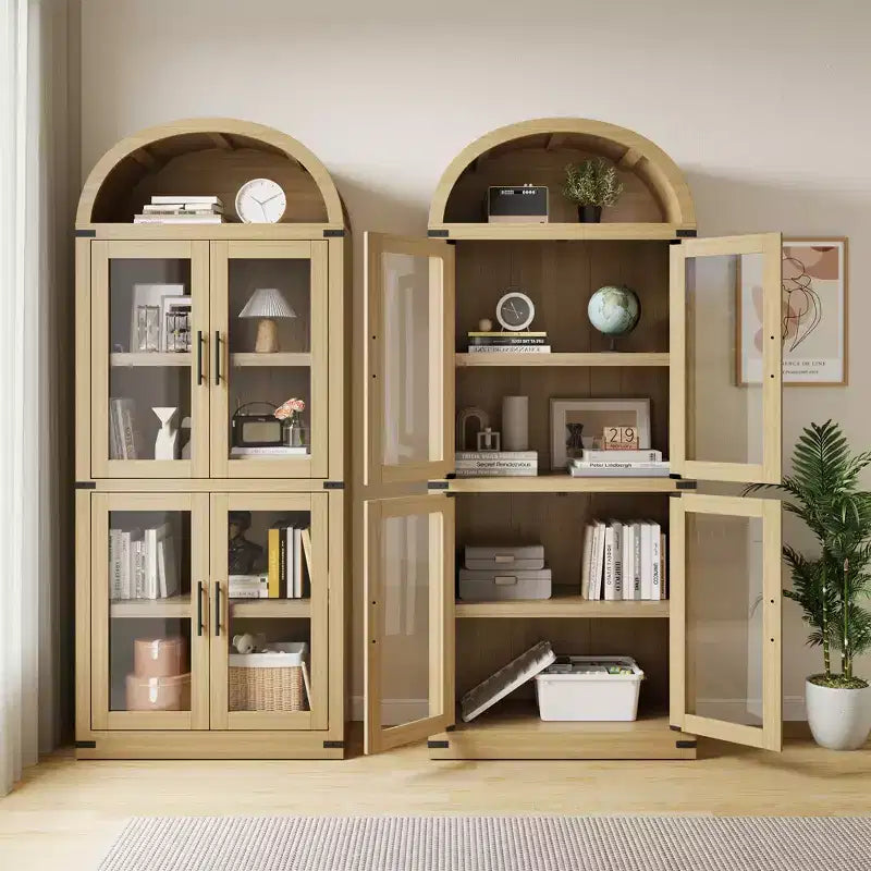 Bibliothèque haute et arquée de 71", étagère avec compartiment ouvert, organisateur de rangement en bois sur pied