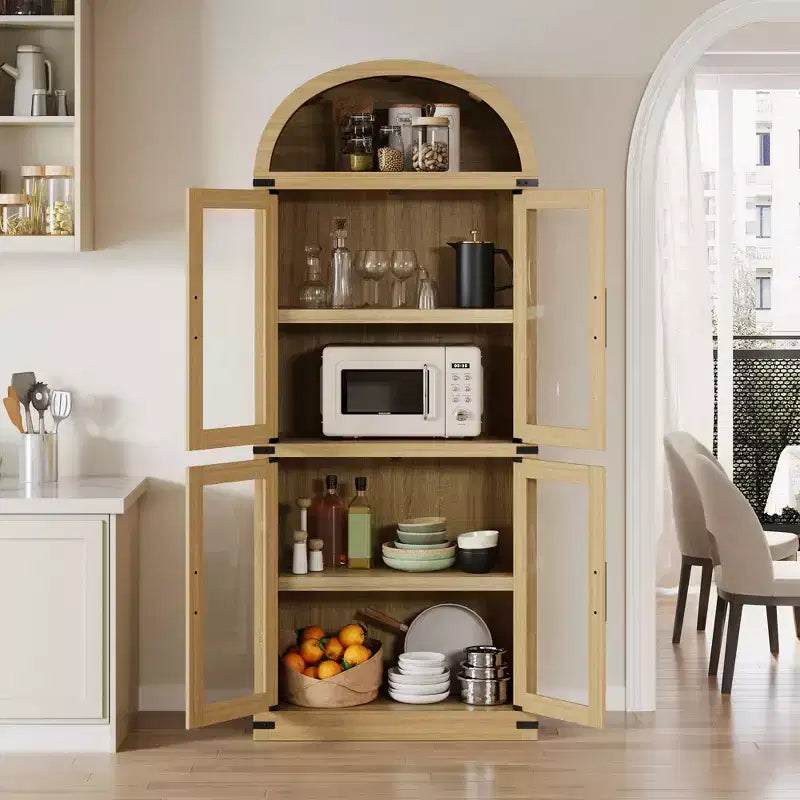 Bibliothèque haute et arquée de 71", étagère avec compartiment ouvert, organisateur de rangement en bois sur pied