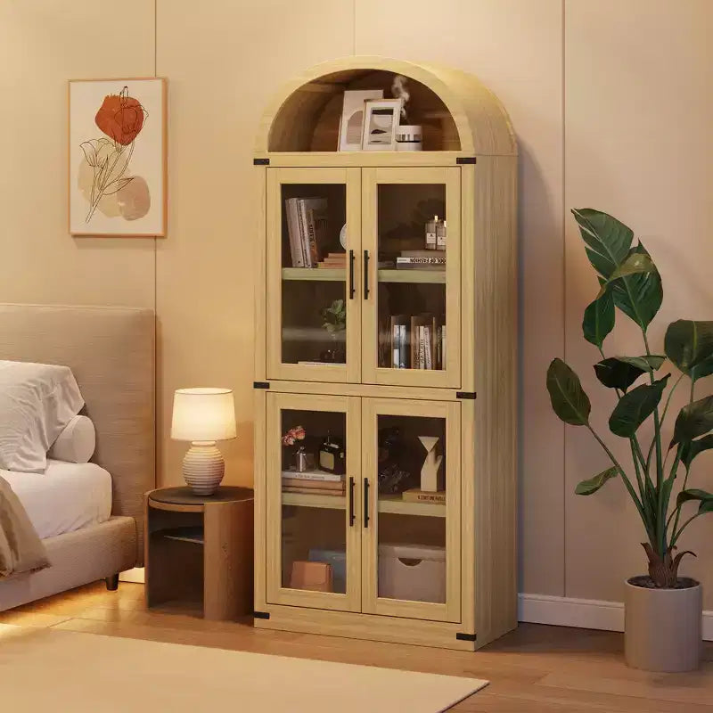Bibliothèque haute et arquée de 71", étagère avec compartiment ouvert, organisateur de rangement en bois sur pied