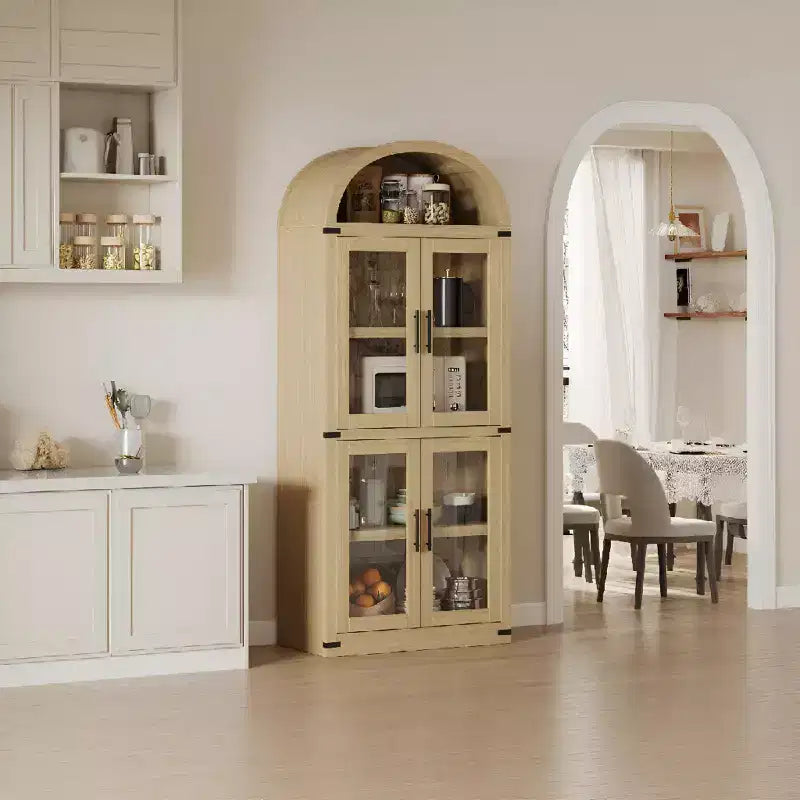 Bibliothèque haute et arquée de 71", étagère avec compartiment ouvert, organisateur de rangement en bois sur pied
