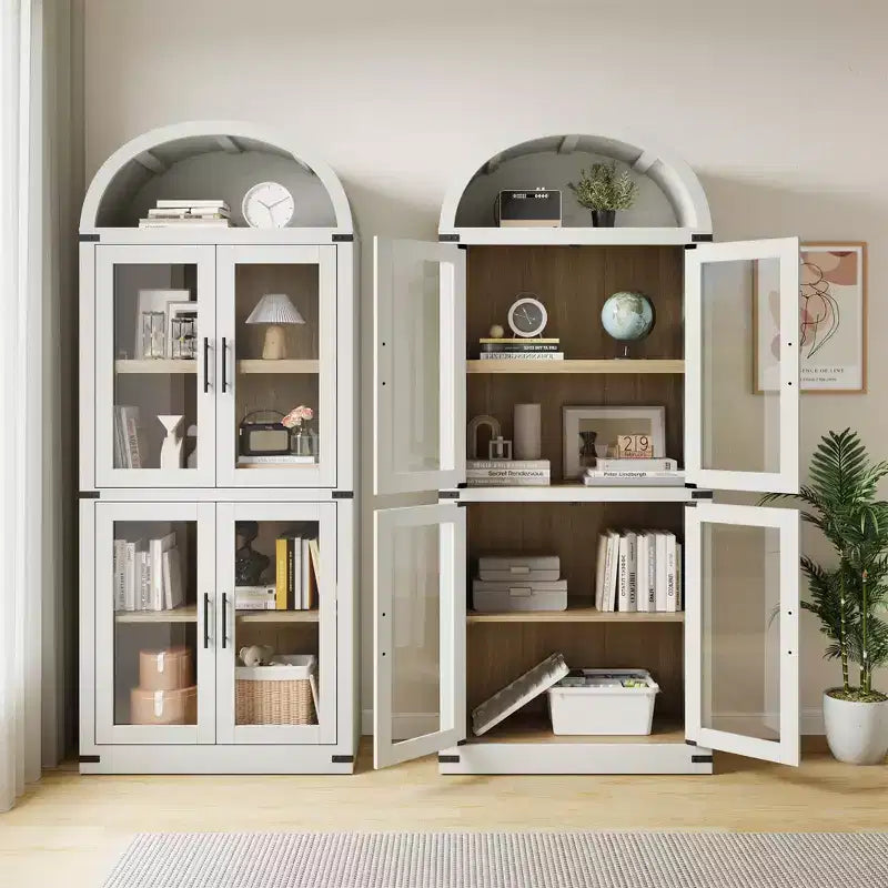 Bibliothèque haute et arquée de 71", étagère avec compartiment ouvert, organisateur de rangement en bois sur pied