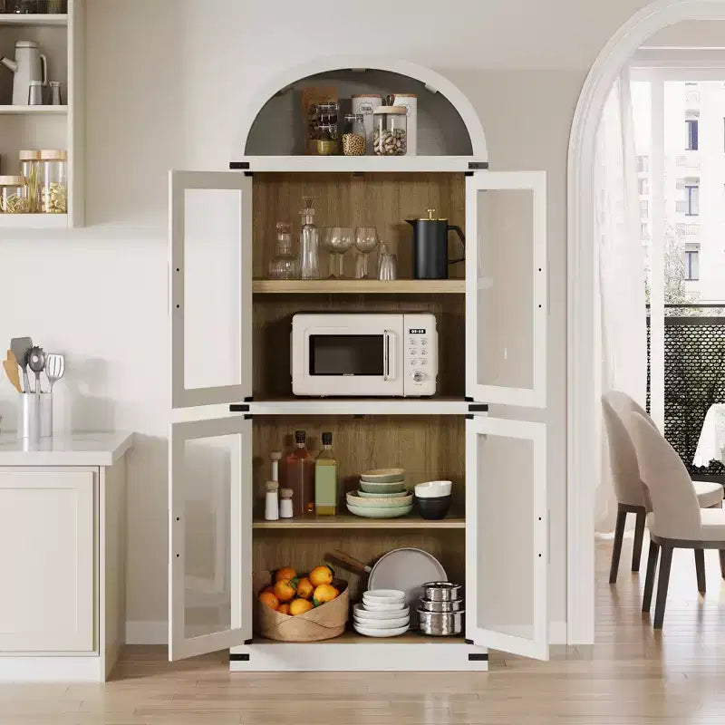 Bibliothèque haute et arquée de 71", étagère avec compartiment ouvert, organisateur de rangement en bois sur pied