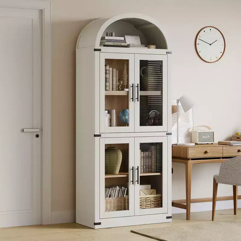 71 Tall Arched Bookshelf, Bookcase with Open Shelf, Freestanding Wooden Display Cabinet Organizer
