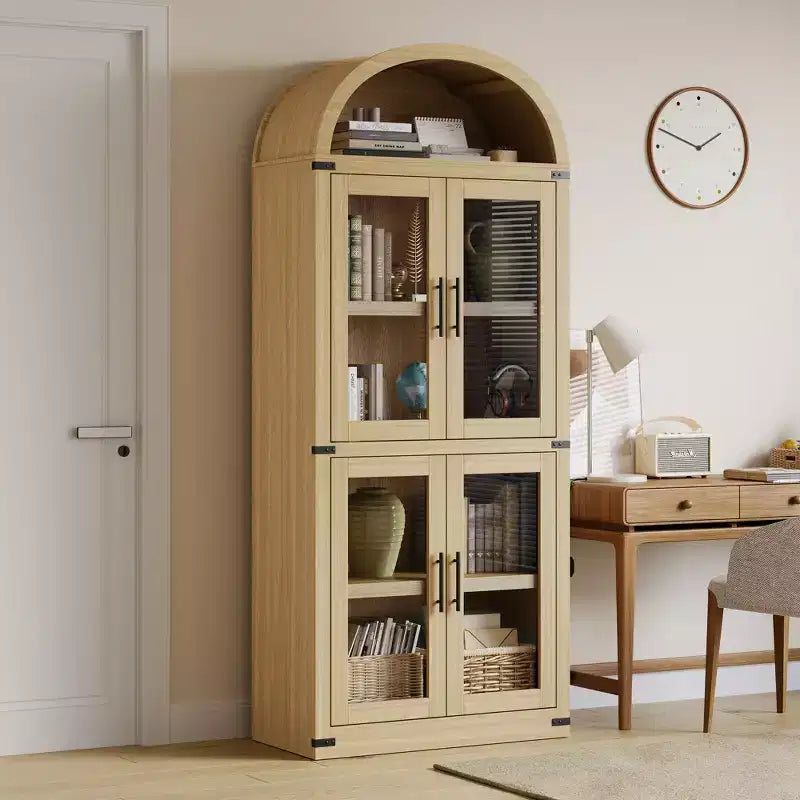 Bibliothèque haute et arquée de 71", étagère avec compartiment ouvert, organisateur de rangement en bois sur pied