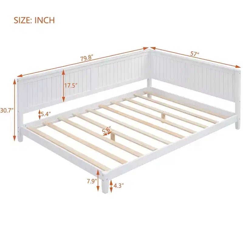 Lit de repos en bois double/grand format, cadre de lit futon en forme de L