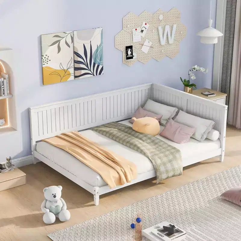 Lit de repos en bois double/grand format, cadre de lit futon en forme de L