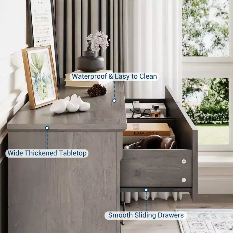 Commode de ferme à 6 tiroirs, commode rustique en bois avec poignées en métal, grande commode de rangement pour meuble TV pour salon, chambre d'enfant, chambre à coucher