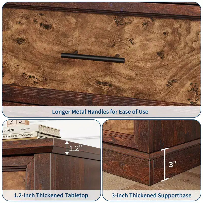 Commode de ferme à 6 tiroirs, commode rustique en bois avec poignées en métal, grande commode de rangement pour meuble TV pour salon, chambre d'enfant, chambre à coucher