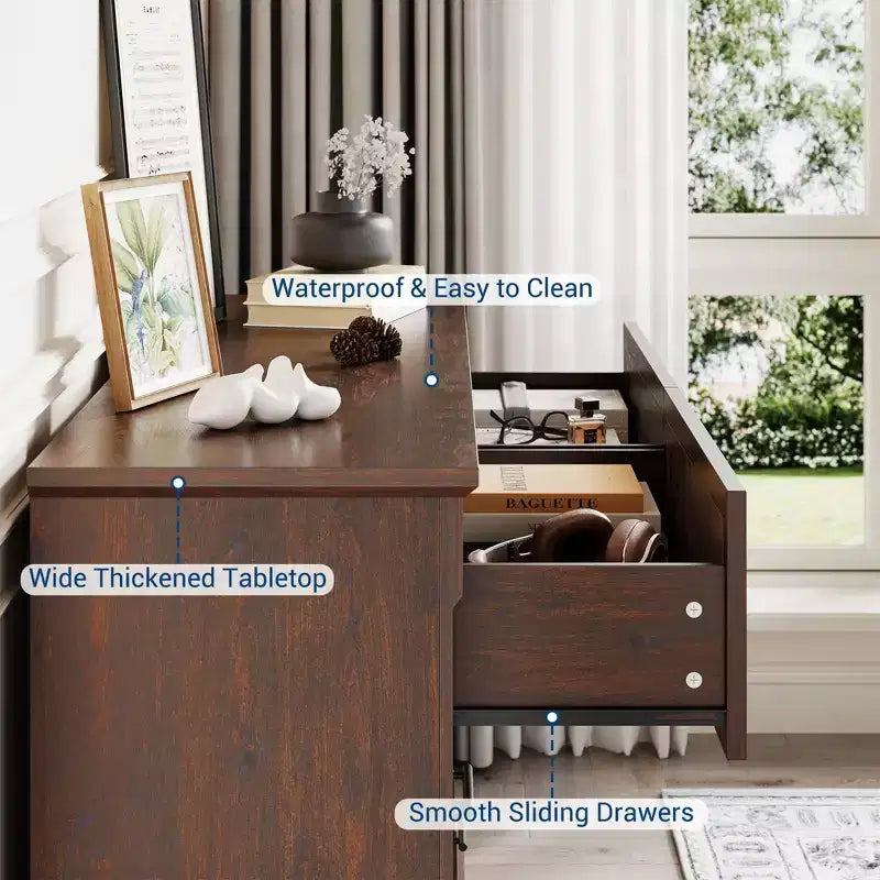 Commode de ferme à 6 tiroirs, commode rustique en bois avec poignées en métal, grande commode de rangement pour meuble TV pour salon, chambre d'enfant, chambre à coucher