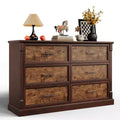 Farmhouse 6 Drawer Dresser, Rustic Wood Chest of Drawers with Metal Handles, Large TV Stand Storage Dressers for Living Room Nursery Bedroom