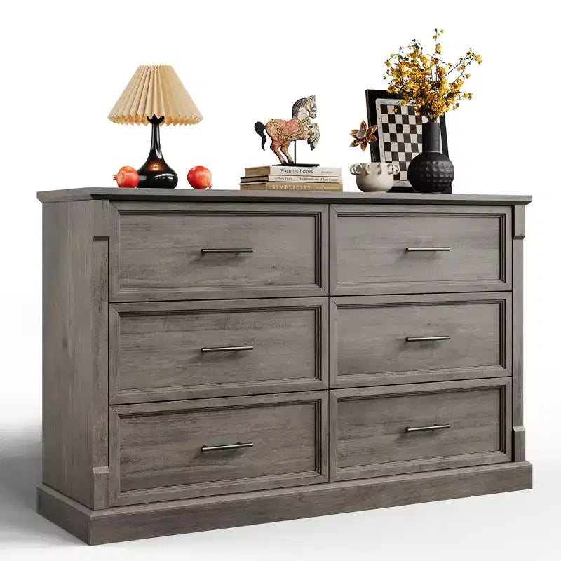 Commode de ferme à 6 tiroirs, commode rustique en bois avec poignées en métal, grande commode de rangement pour meuble TV pour salon, chambre d'enfant, chambre à coucher