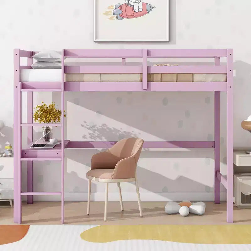 Lit mezzanine double/simple avec bureau et étagères, lits superposés en bois robustes avec échelle et barrières de sécurité pour enfants, adolescents