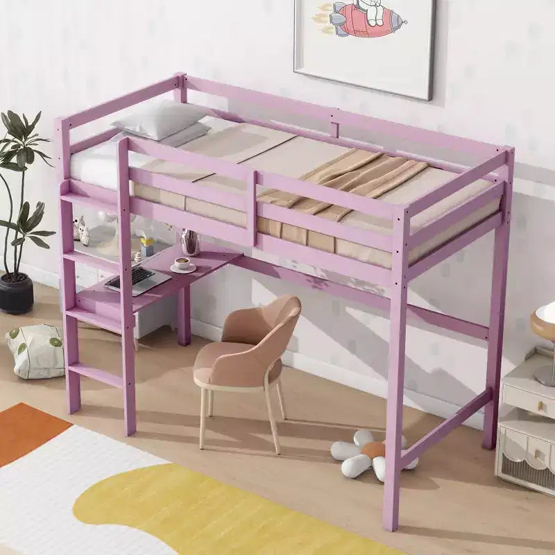 Lit mezzanine double/simple avec bureau et étagères, lits superposés en bois robustes avec échelle et barrières de sécurité pour enfants, adolescents