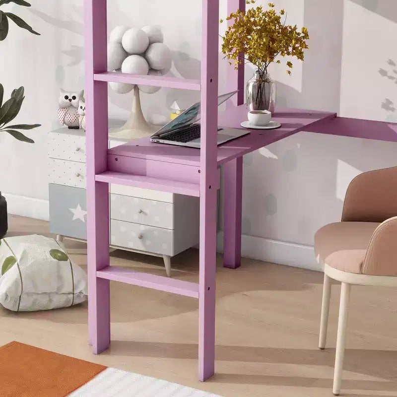 Lit mezzanine double/simple avec bureau et étagères, lits superposés en bois robustes avec échelle et barrières de sécurité pour enfants, adolescents