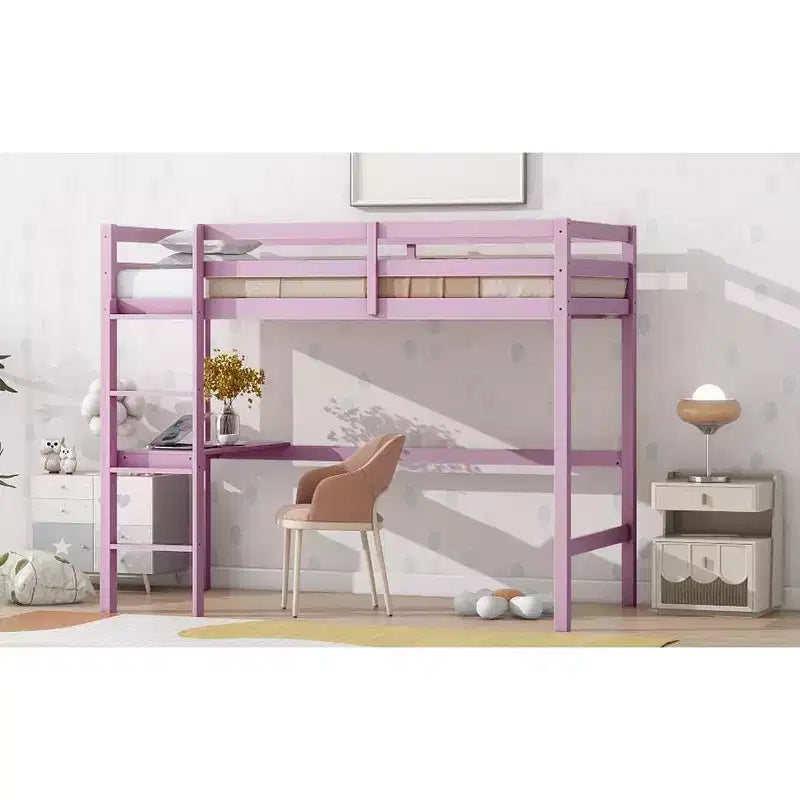 Lit mezzanine double/simple avec bureau et étagères, lits superposés en bois robustes avec échelle et barrières de sécurité pour enfants, adolescents