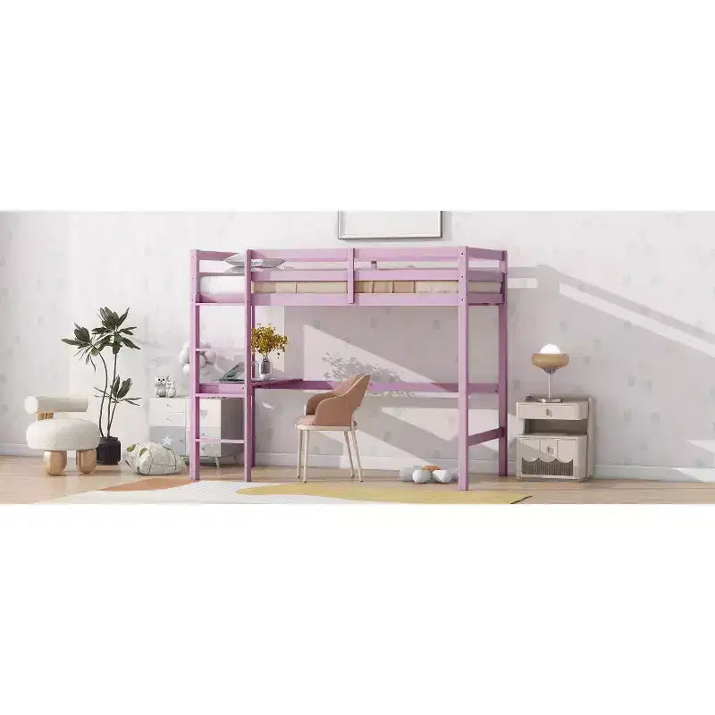 Lit mezzanine double/simple avec bureau et étagères, lits superposés en bois robustes avec échelle et barrières de sécurité pour enfants, adolescents