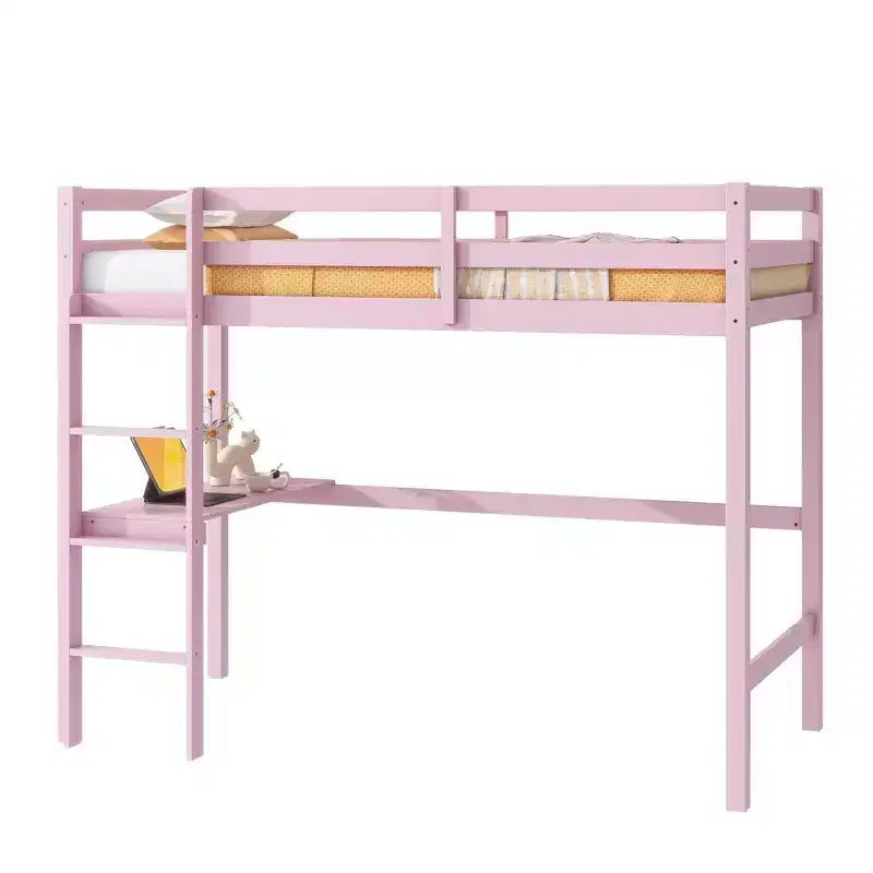 Lit mezzanine double/simple avec bureau et étagères, lits superposés en bois robustes avec échelle et barrières de sécurité pour enfants, adolescents