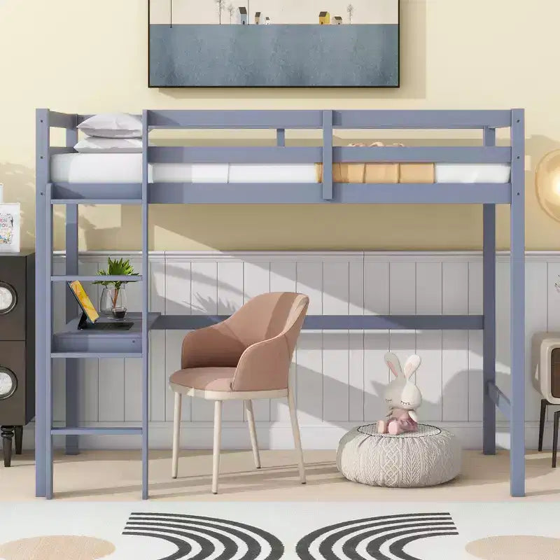 Lit mezzanine double/simple avec bureau et étagères, lits superposés en bois robustes avec échelle et barrières de sécurité pour enfants, adolescents