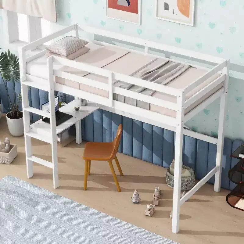 Lit mezzanine double/simple avec bureau et étagères, lits superposés en bois robustes avec échelle et barrières de sécurité pour enfants, adolescents