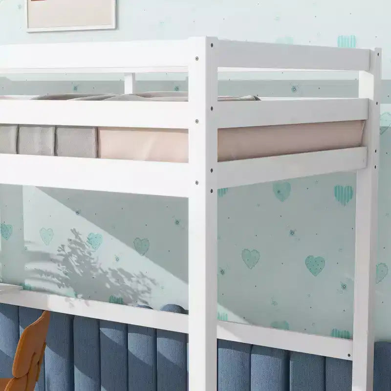 Lit mezzanine double/simple avec bureau et étagères, lits superposés en bois robustes avec échelle et barrières de sécurité pour enfants, adolescents